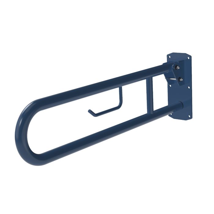 Fitzroy Of London 800mm Hinged Lift And Lock Support Rail with Toilet Roll Holder - Dark Blue | Commercial Washrooms Fitzroy Of London 800mm Hinged Lift And Lock Support Rail with Toilet Roll Holder - Dark Blue | Commercial Washrooms