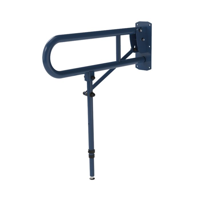 Fitzroy Of London Stainless Steel Hinged Lift And Lock Support Rail with Leg - Dark Blue, 650mm | Commercial Washrooms