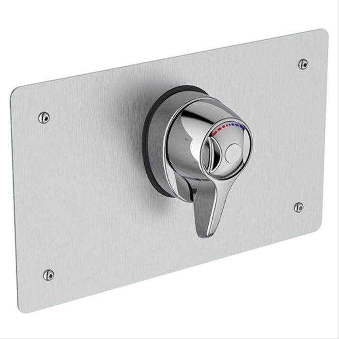 Brushed steel shower valve with single lever and temperature indicator Brushed steel shower valve with single lever and temperature indicator