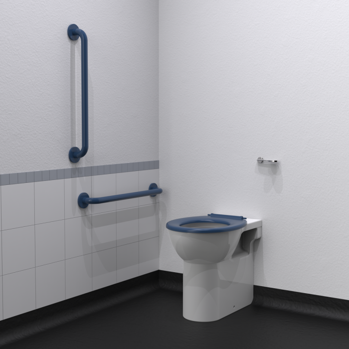 Fitzroy Of London Back to Wall Ambulant Doc M Toilet Pack with Stainless Steel Concealed Fixings - Dark Blue | Commercial Washrooms Fitzroy Of London Back to Wall Ambulant Doc M Toilet Pack with Stainless Steel Concealed Fixings - Dark Blue | Commercial Washrooms