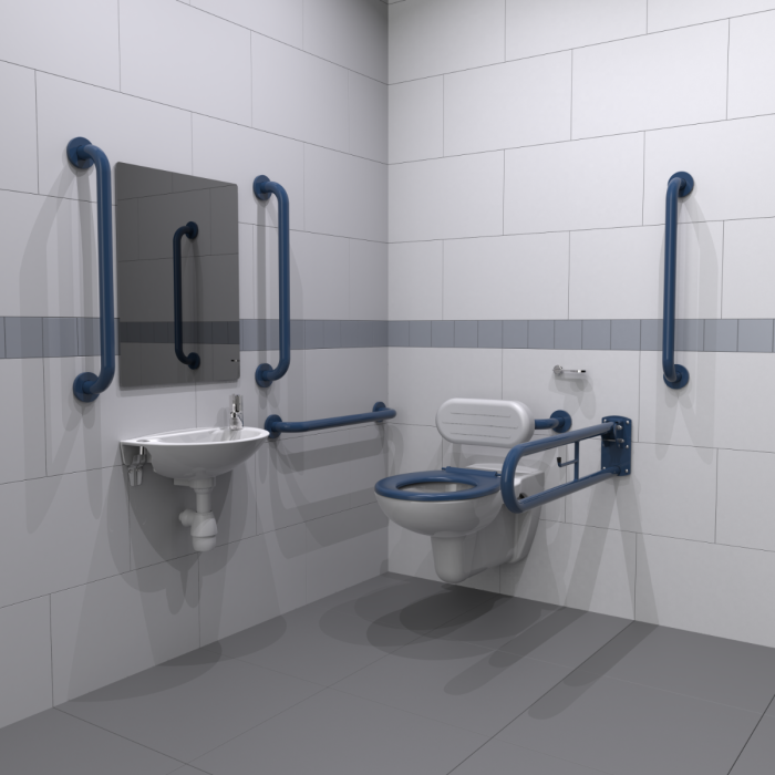 Fitzroy Of London Wall Hung Doc M Toilet Pack with Concealed Grab Rail Fixings | Dark Blue Fitzroy Of London Wall Hung Doc M Toilet Pack with Concealed Grab Rail Fixings | Dark Blue