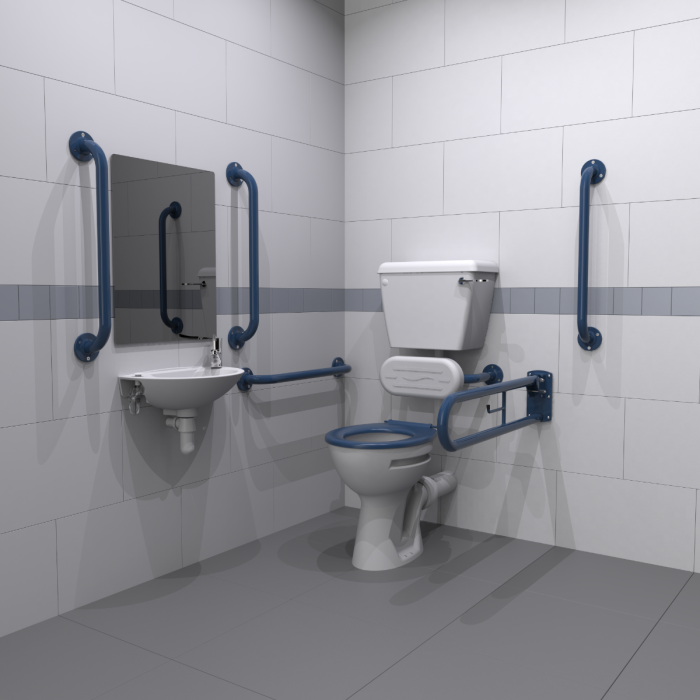 Fitzroy Of London Low Level Doc M Toilet Pack with Exposed Fixing Grab Rails - Dark Blue | NymaPRO Fitzroy Of London Low Level Doc M Toilet Pack with Exposed Fixing Grab Rails - Dark Blue | NymaPRO
