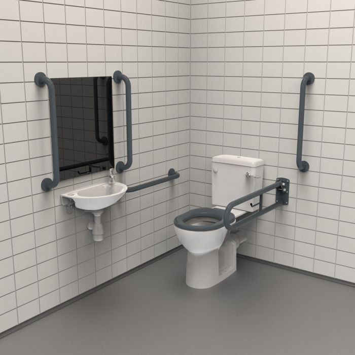 Fitzroy Of London Rimless Close Coupled Doc M Toilet Pack with Grab Rails - Dark Grey