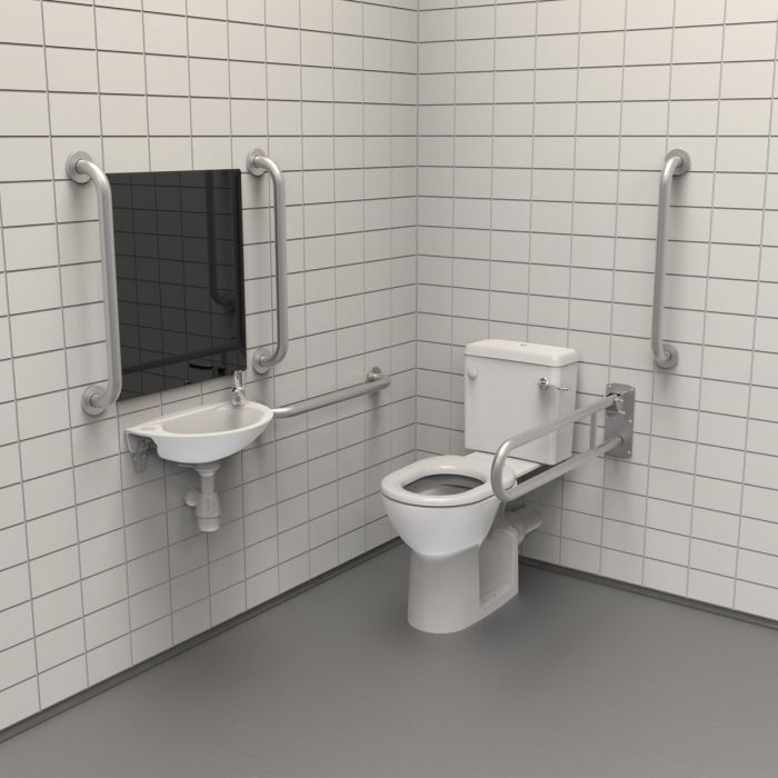 Fitzroy Of London Close Coupled Doc M Toilet Pack with Concealed Fixing Grab Rails - Satin | Commercial Washrooms Fitzroy Of London Close Coupled Doc M Toilet Pack with Concealed Fixing Grab Rails - Satin | Commercial Washrooms