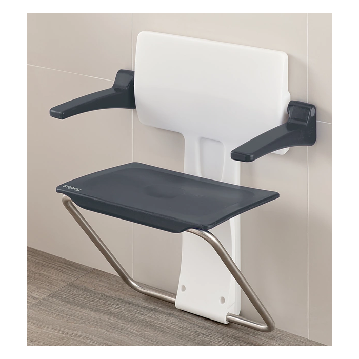 Grey Slim Fold Shower Seat with Arms for Wall Mounting Grey Slim Fold Shower Seat with Arms for Wall Mounting
