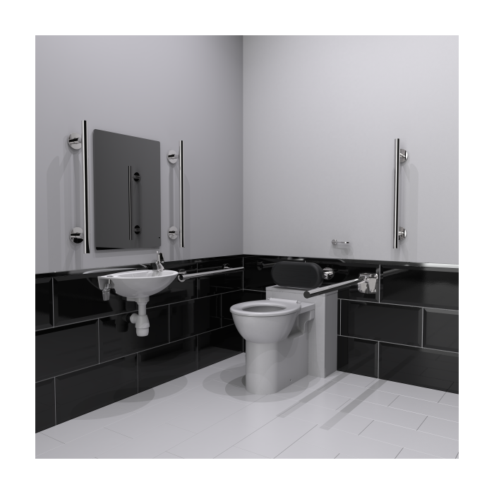 Back-to-wall Doc M Compliant Toilet Pack with Luxury Stainless Steel Polished Grab Rails Back-to-wall Doc M Compliant Toilet Pack with Luxury Stainless Steel Polished Grab Rails