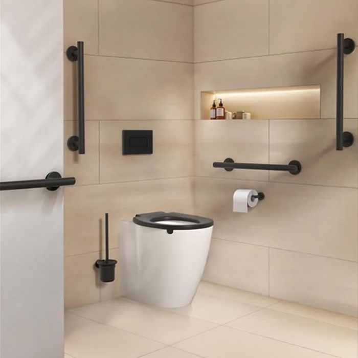 Ideal Standard Contemporary Ambulant Disabled Back-To-Wall Toilet Pack With Black Grab Rails & Accessories Ideal Standard Contemporary Ambulant Disabled Back-To-Wall Toilet Pack With Black Grab Rails & Accessories