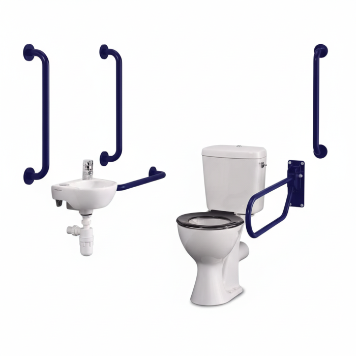 Armitage Shanks Monaco2 Doc-M Close Coupled Toilet Pack with Thermostatic Valve and Blue Grab Rails, S7076LI Armitage Shanks Monaco2 Doc-M Close Coupled Toilet Pack with Thermostatic Valve and Blue Grab Rails, S7076LI