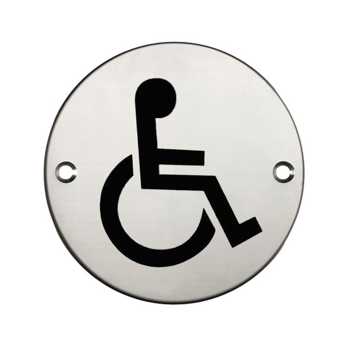Round Disabled Toilet Door Sign - Polished Stainless Steel Round Disabled Toilet Door Sign - Polished Stainless Steel