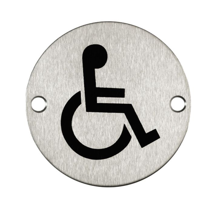Round Disabled Toilet Door Sign - Satin Stainless Steel Round Disabled Toilet Door Sign - Satin Stainless Steel