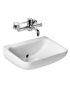 S0430(HY) Contour 21+ 50cm back outlet washbasin, no tapholes, anti-splash and anti-microbial glaze