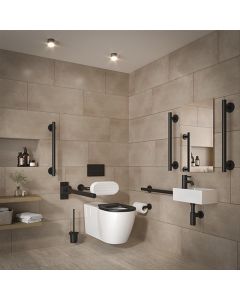 Right Handed Armitage Shanks Concept Freedom Wall Hung Doc M Toilet Pack With Black Grab Rails