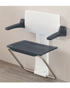 Grey Slim Fold Shower Seat with Arms for Wall Mounting