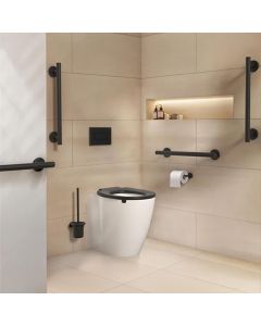 Ideal Standard Contemporary Ambulant Disabled Back-To-Wall Toilet Pack With Black Grab Rails & Accessories