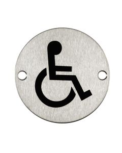 Round Disabled Toilet Door Sign - Satin Stainless Steel