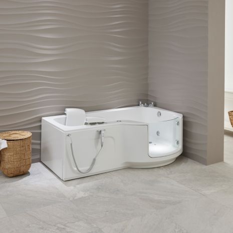 Louisiana Full Length 1700mm Walk-in Bath With Power Lift Seat and Glass Door-Combined Air Spa and Light System