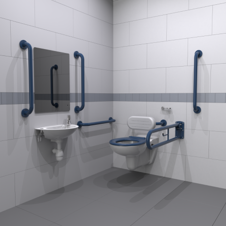 Fitzroy Of London Wall Hung Doc M Toilet Pack with Concealed Grab Rail Fixings | Dark Blue