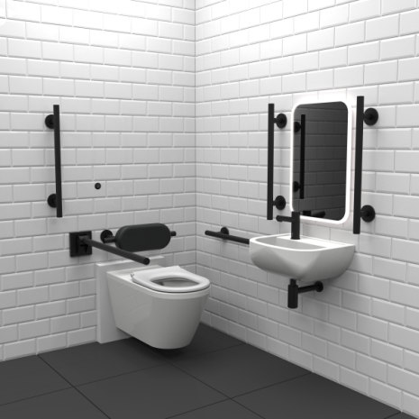 Fitzroy Of London Infrared Premium Rimless Luxury Wall Hung Doc M Toilet Pack - Left Handing, Matte Black | NymaSTYLE