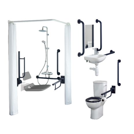 Ideal Standard Contour 21 Close Coupled Doc M Toilet and Doc M Shower Room Pack | Blue